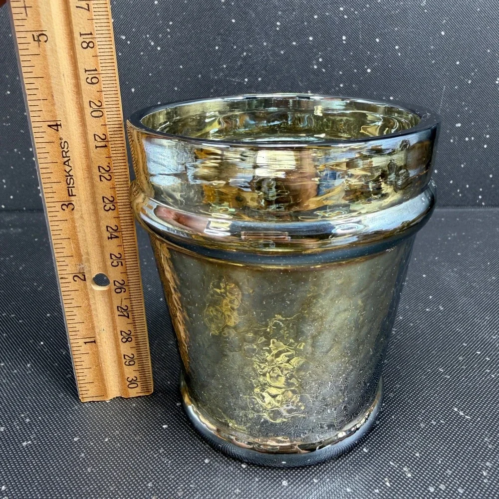 Anthropologie Mercury Glass Votive Candle Holder Gold Silver Metallic 4x4 Pot